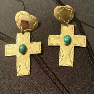 Silver southwest and Turquoise Heart Cross Earrings